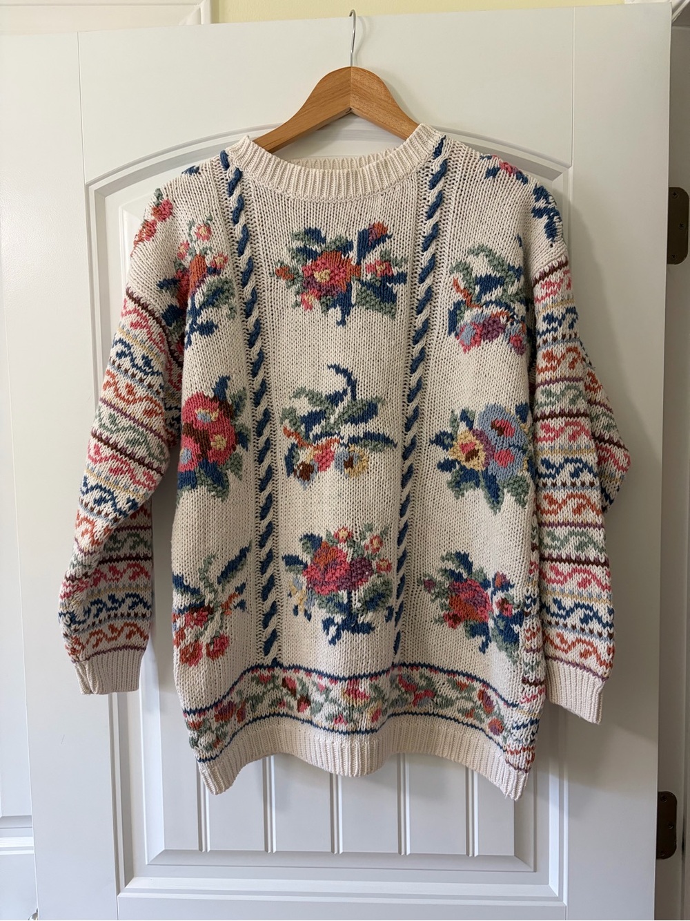 Vintage Floral Cotton Blend Knit Sweater size Small